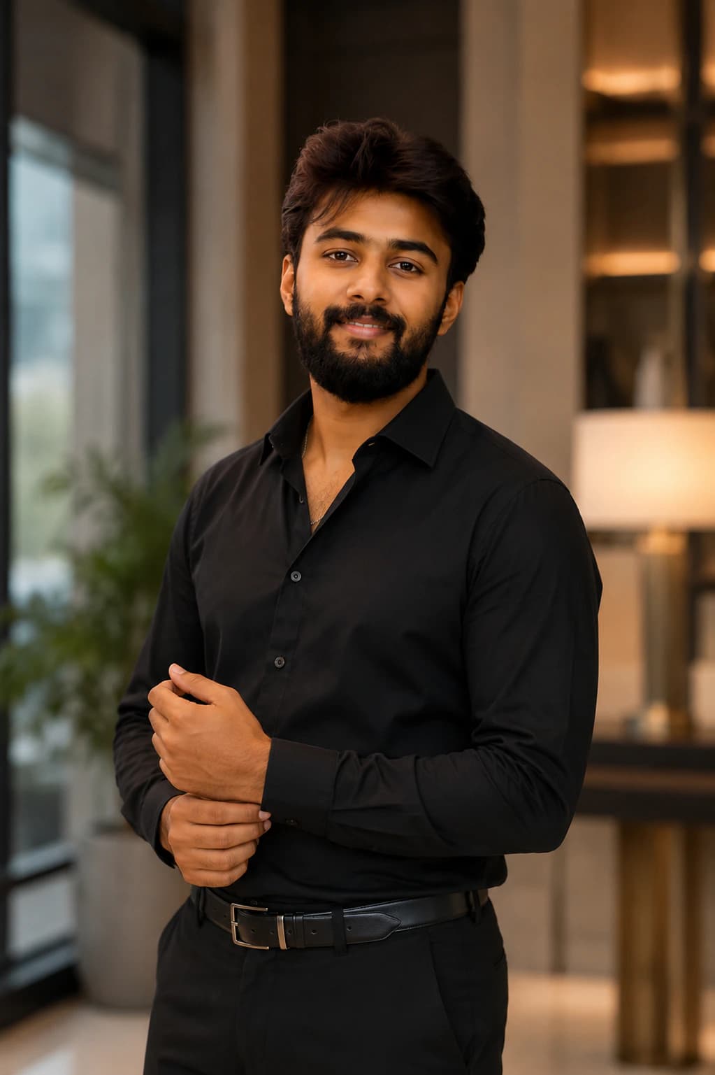 Premium Matrimonial Portrait – Black Formal AI photo style example on PromptKosh