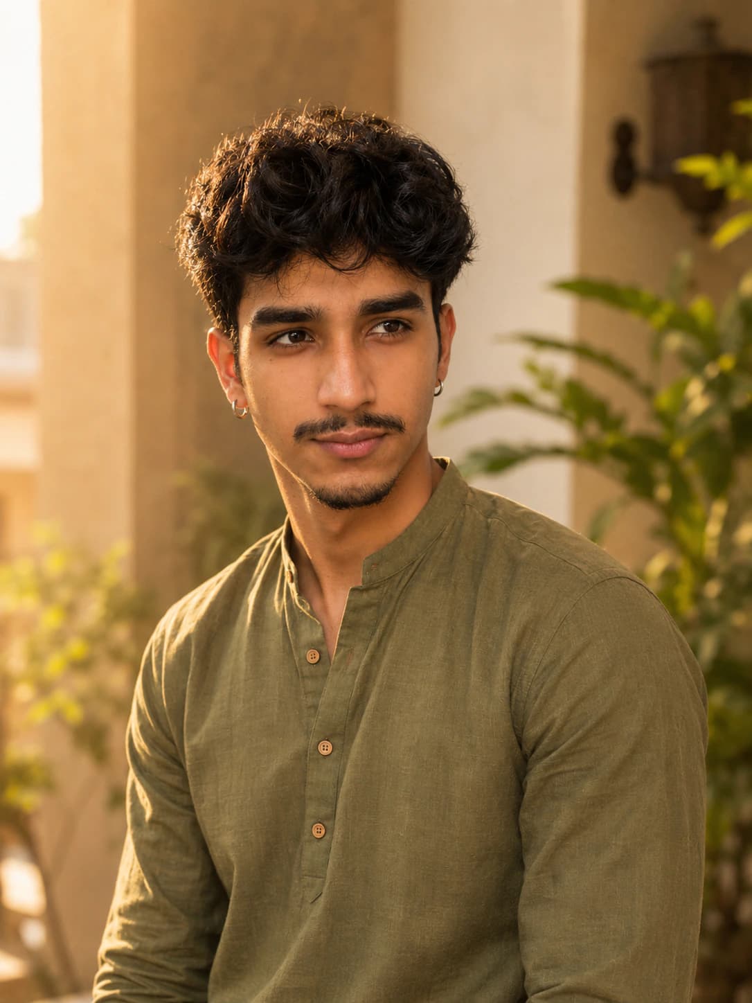 Olive Green Kurta Wedding Portrait AI photo prompt example on PromptKosh