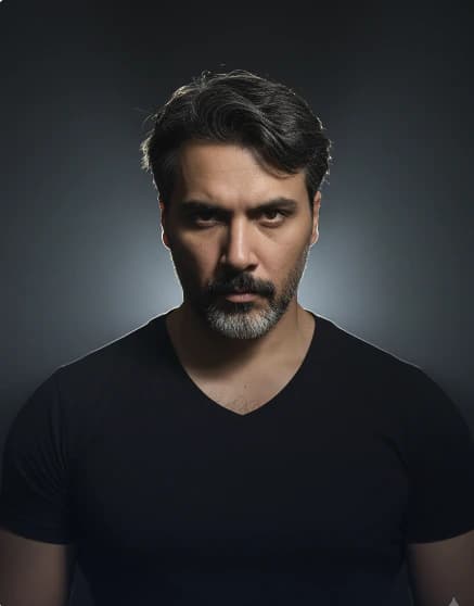 Low-key portrait photography AI photo style example on PromptKosh