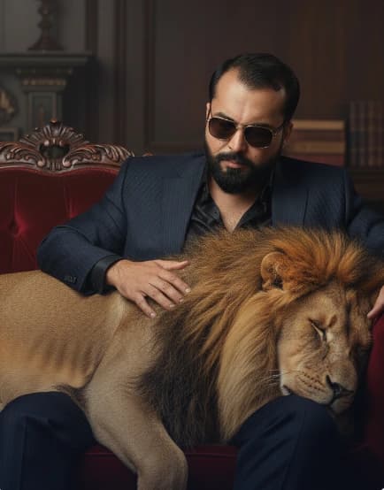 Love with lion AI photo prompt example on PromptKosh