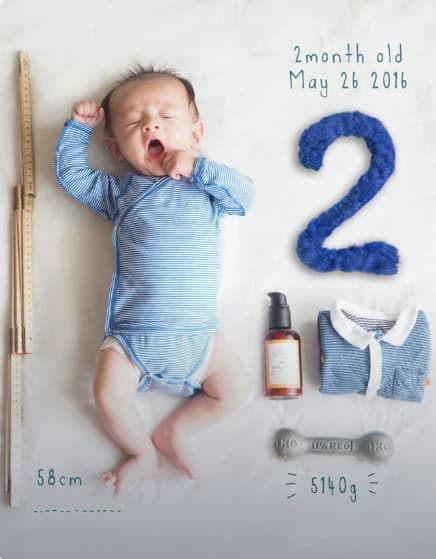 Overhead shot of a 2-month-old baby AI photo style example on PromptKosh