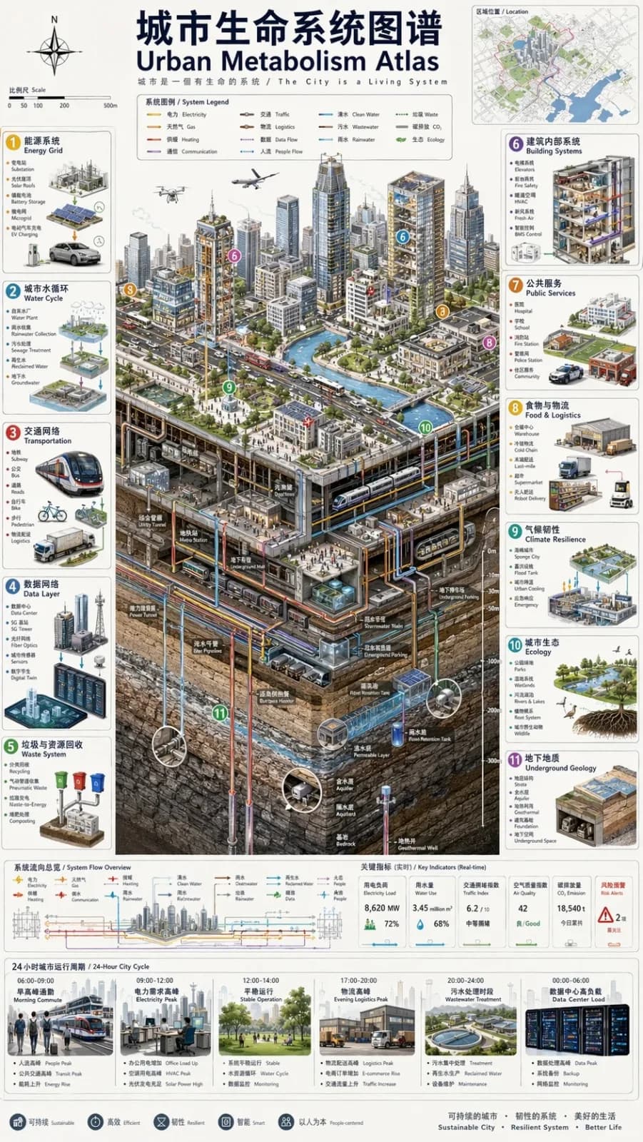 Urban Metabolism Atlas Isometric Cutaway Infographic AI photo prompt example on PromptKosh