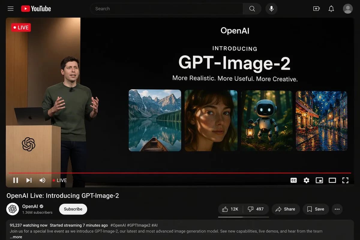 YouTube Desktop Dark Mode Interface Mockup AI photo prompt example on PromptKosh