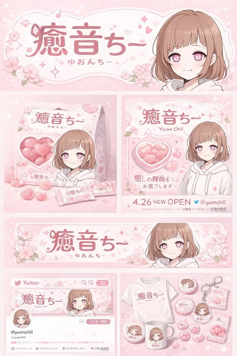 Yuonchii Anime Mascot Brand Identity Board AI photo prompt example on PromptKosh