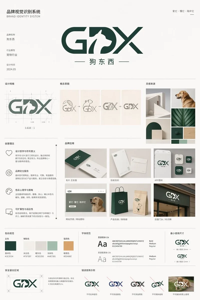 Minimalist Pet Brand Identity System Board AI photo prompt example on PromptKosh