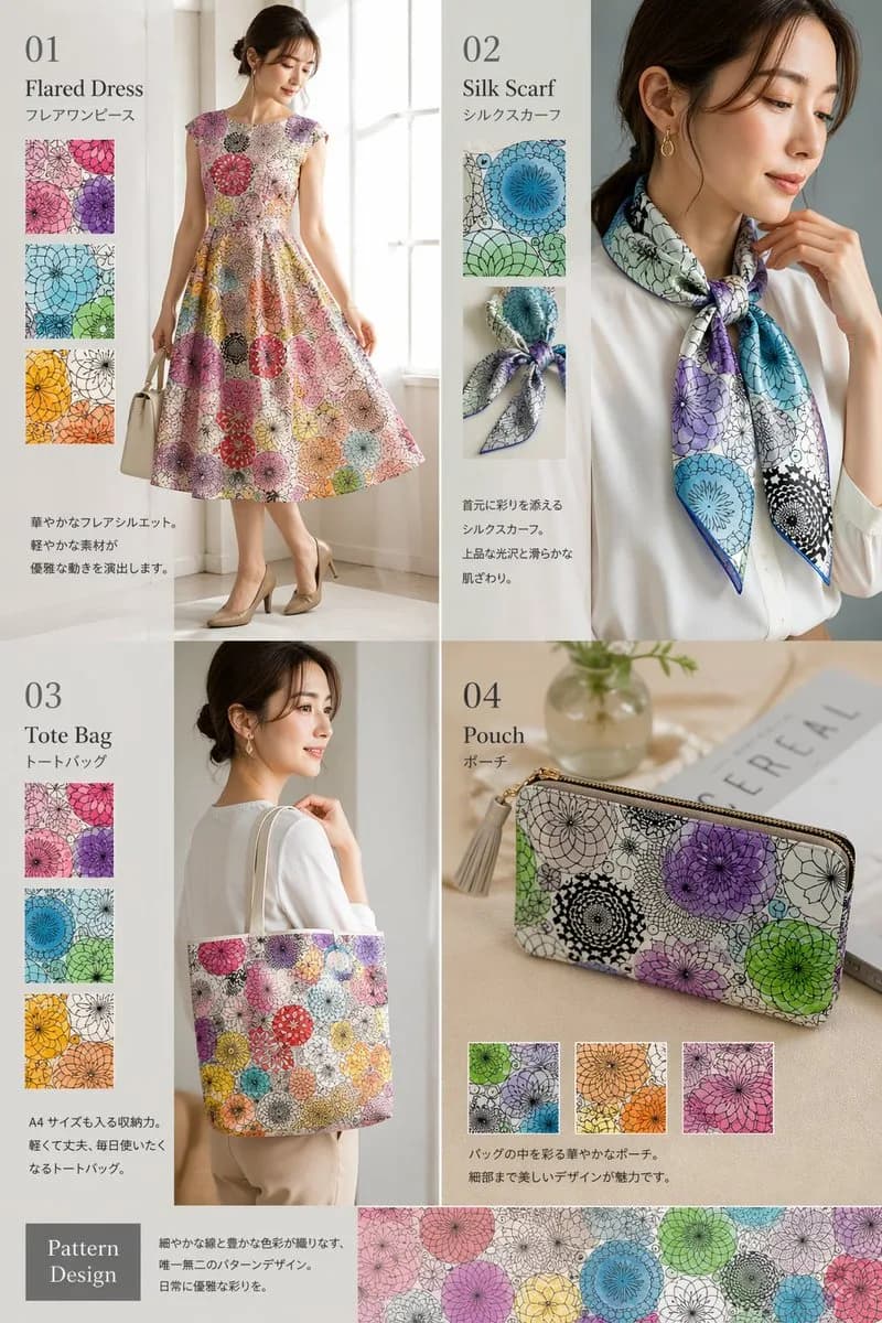 Mandala Pattern Fashion Product Catalog Layout AI photo prompt example on PromptKosh