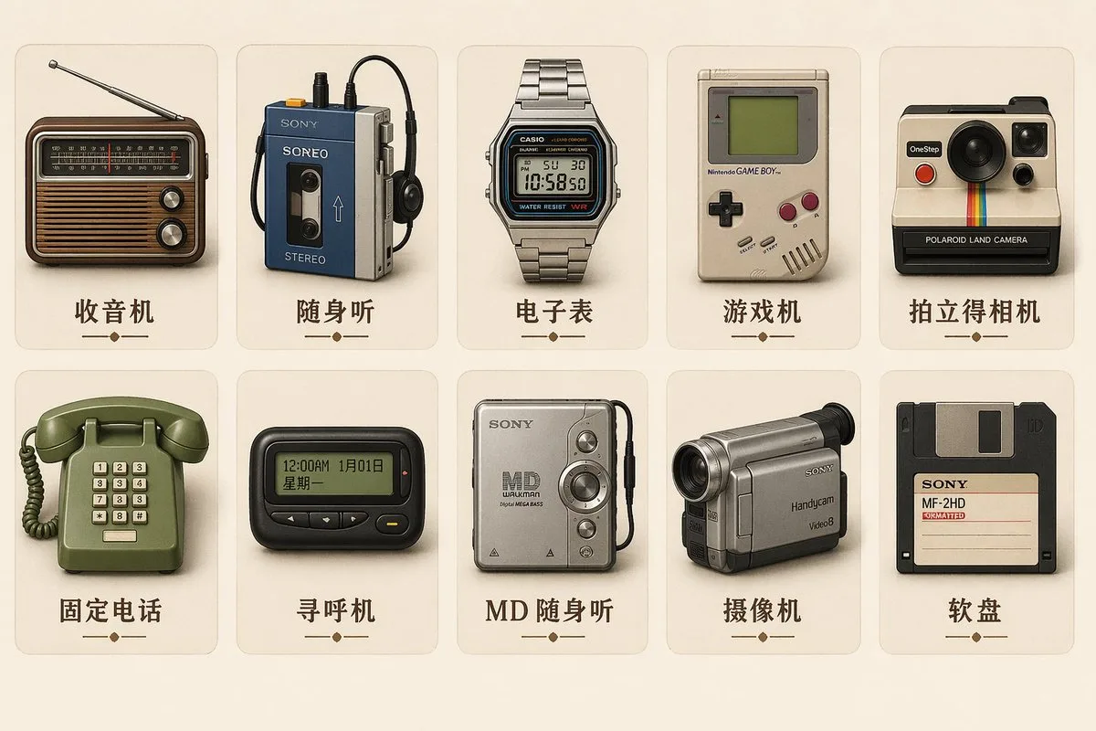 Vintage Electronic Hardware Flat Vector Icon Set AI photo style example on PromptKosh