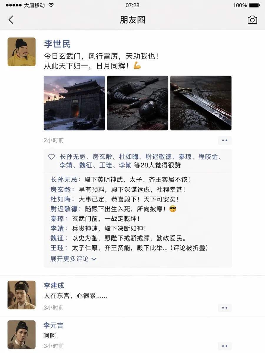 Xuanwu Gate Incident Social Media Feed AI photo style example on PromptKosh
