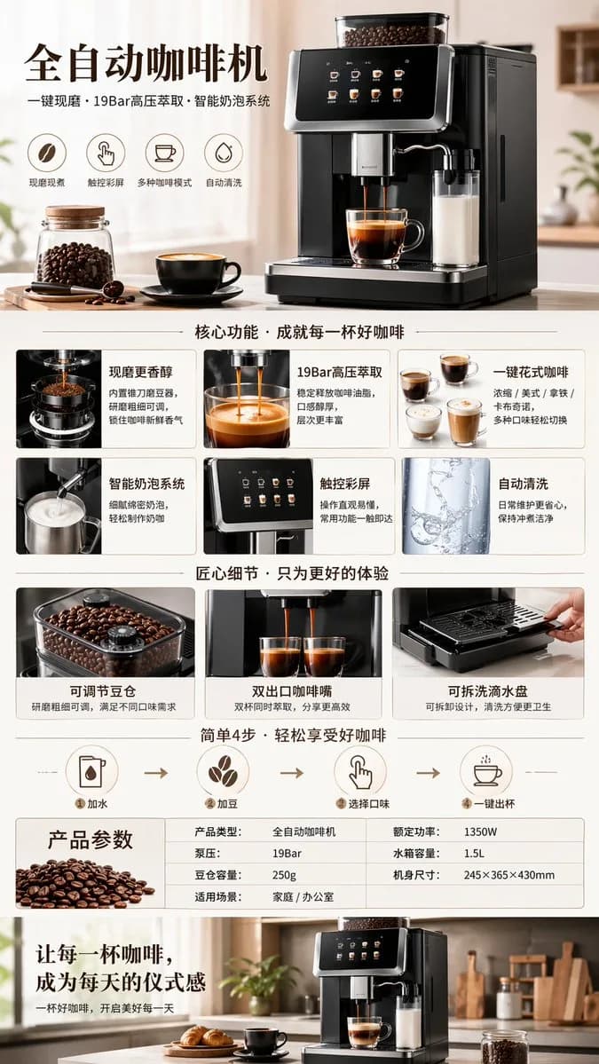 Automated Espresso Machine Commercial Listing AI photo style example on PromptKosh