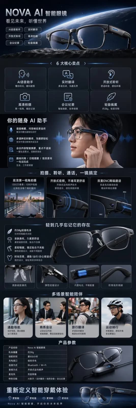 AI Smart Glasses Futuristic Product Showcase AI photo prompt example on PromptKosh