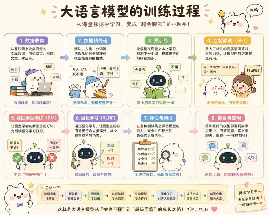 Kawaii Machine Learning LLM Training Diagram AI photo prompt example on PromptKosh