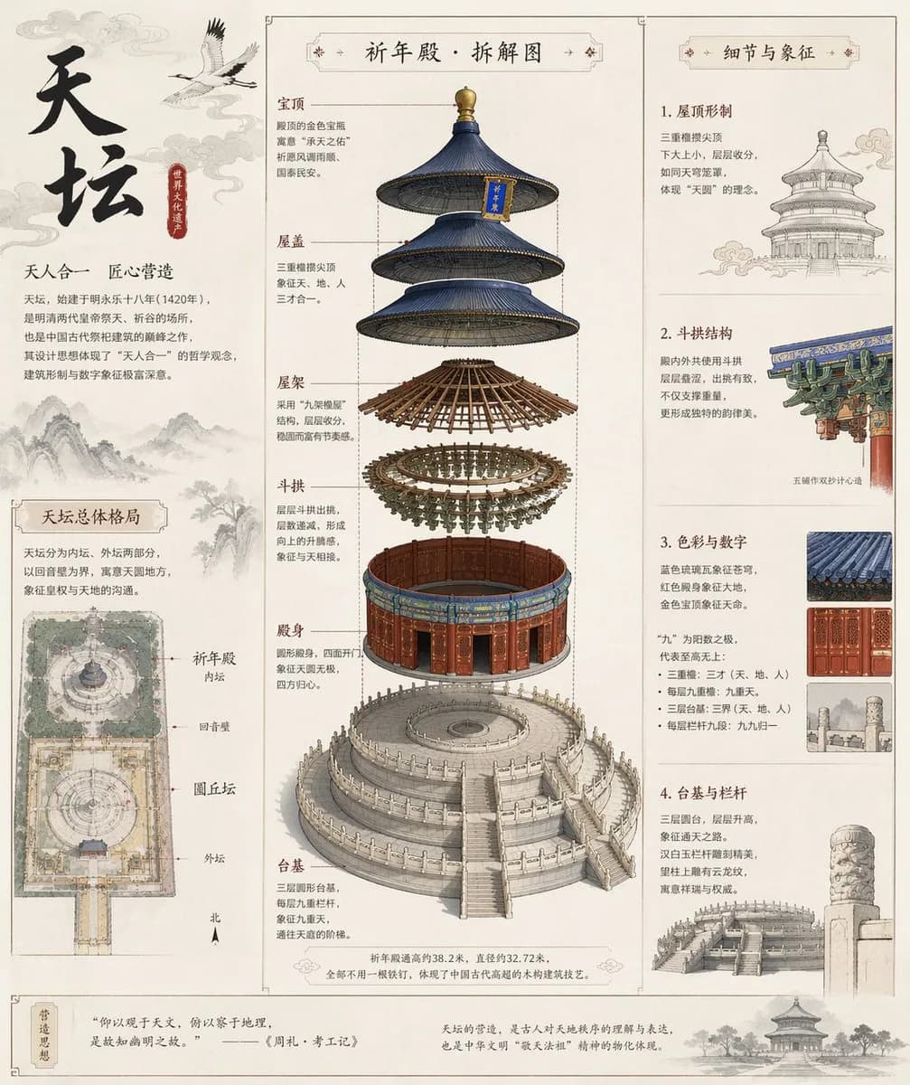 Temple of Heaven Architectural Exploded Diagram AI photo prompt example on PromptKosh