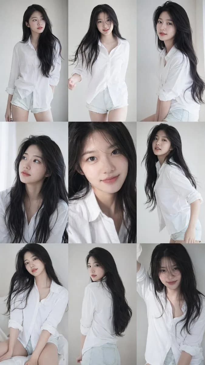 Korean Idol Studio Photo Shoot Nine-Grid Collage AI photo style example on PromptKosh