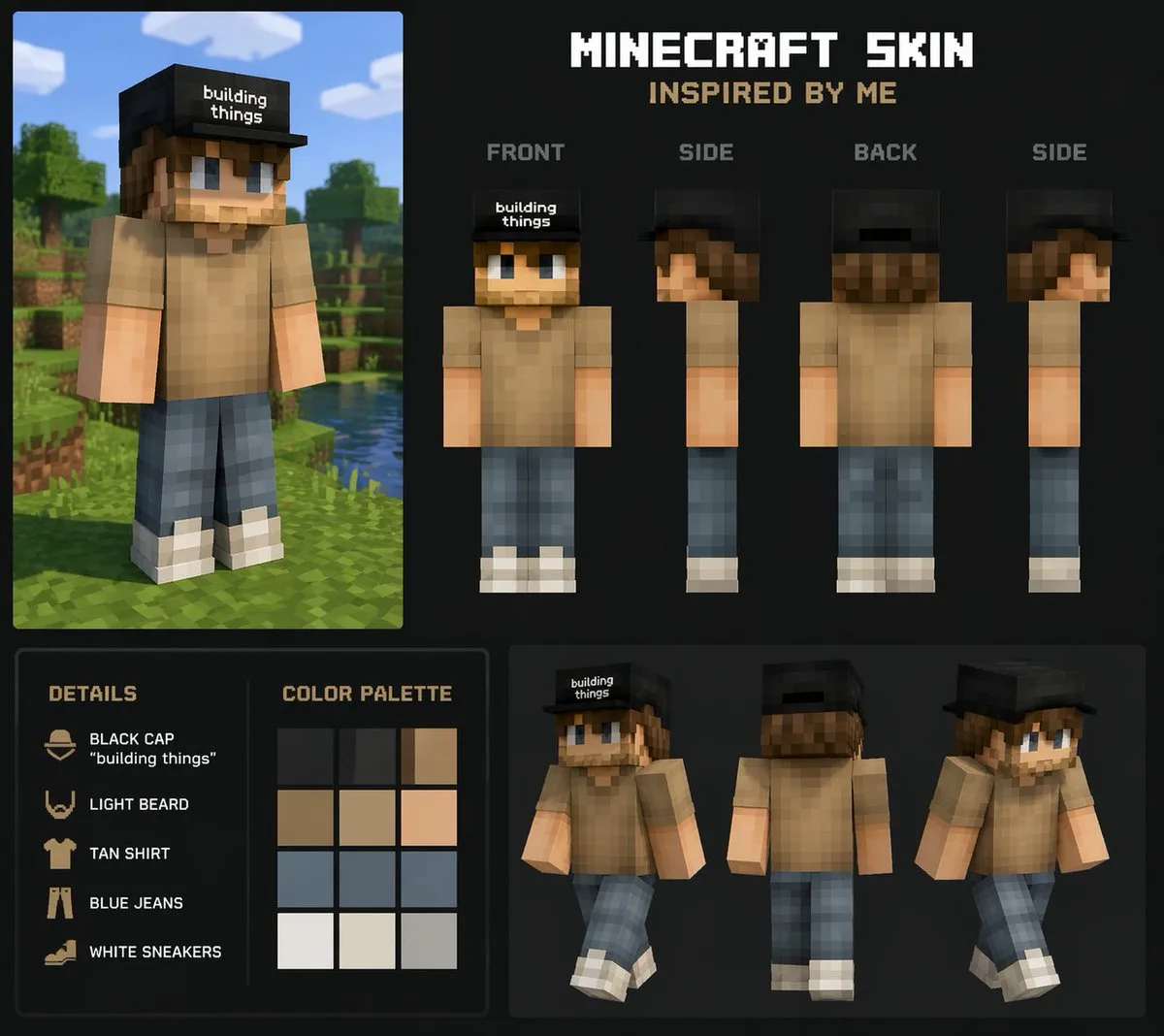 Custom Minecraft Voxel Character Skin Template AI photo prompt example on PromptKosh