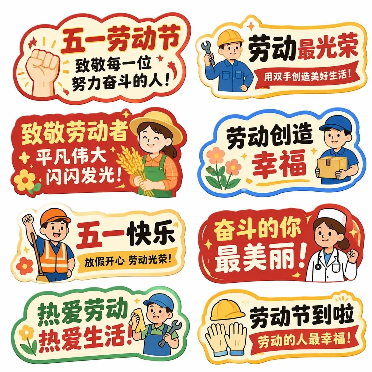 Labor Day Celebratory Handheld Sign Collection AI photo style example on PromptKosh