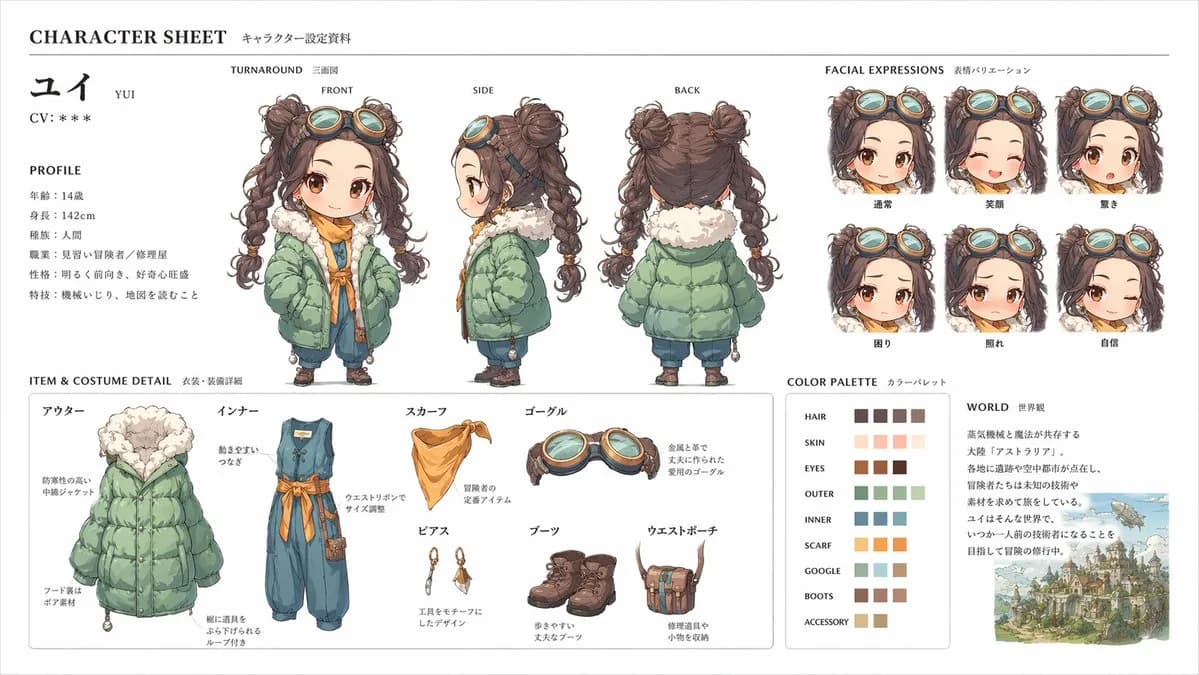 Character Reference Sheet Infographic Layout AI photo prompt example on PromptKosh