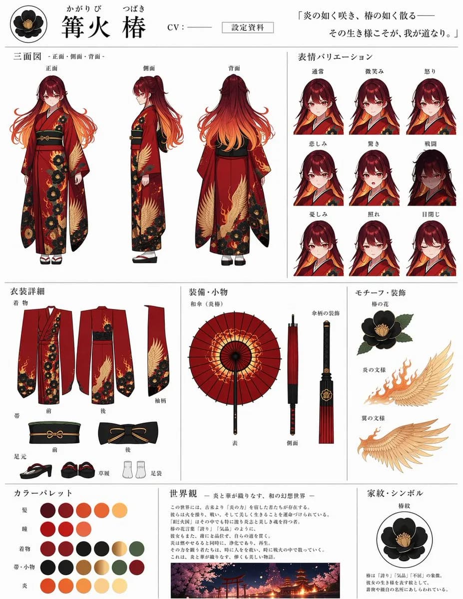 Anime Character Concept Reference Sheet AI photo prompt example on PromptKosh