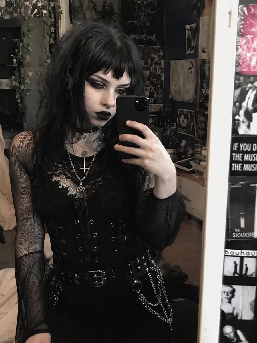 Trad Goth Aesthetic Cinematic Style Transformation AI photo style example on PromptKosh