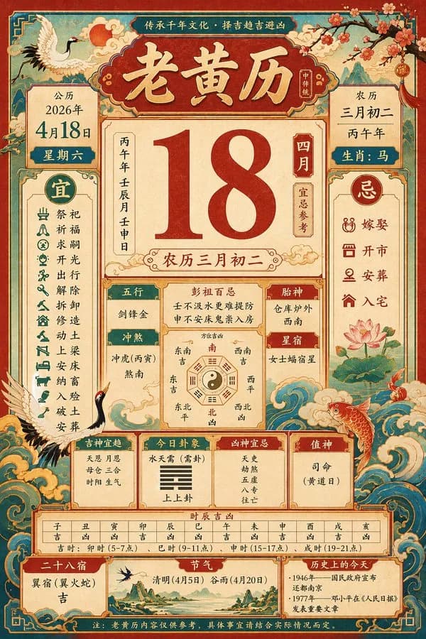 Traditional Lunar Almanac Page April 2026 AI photo style example on PromptKosh
