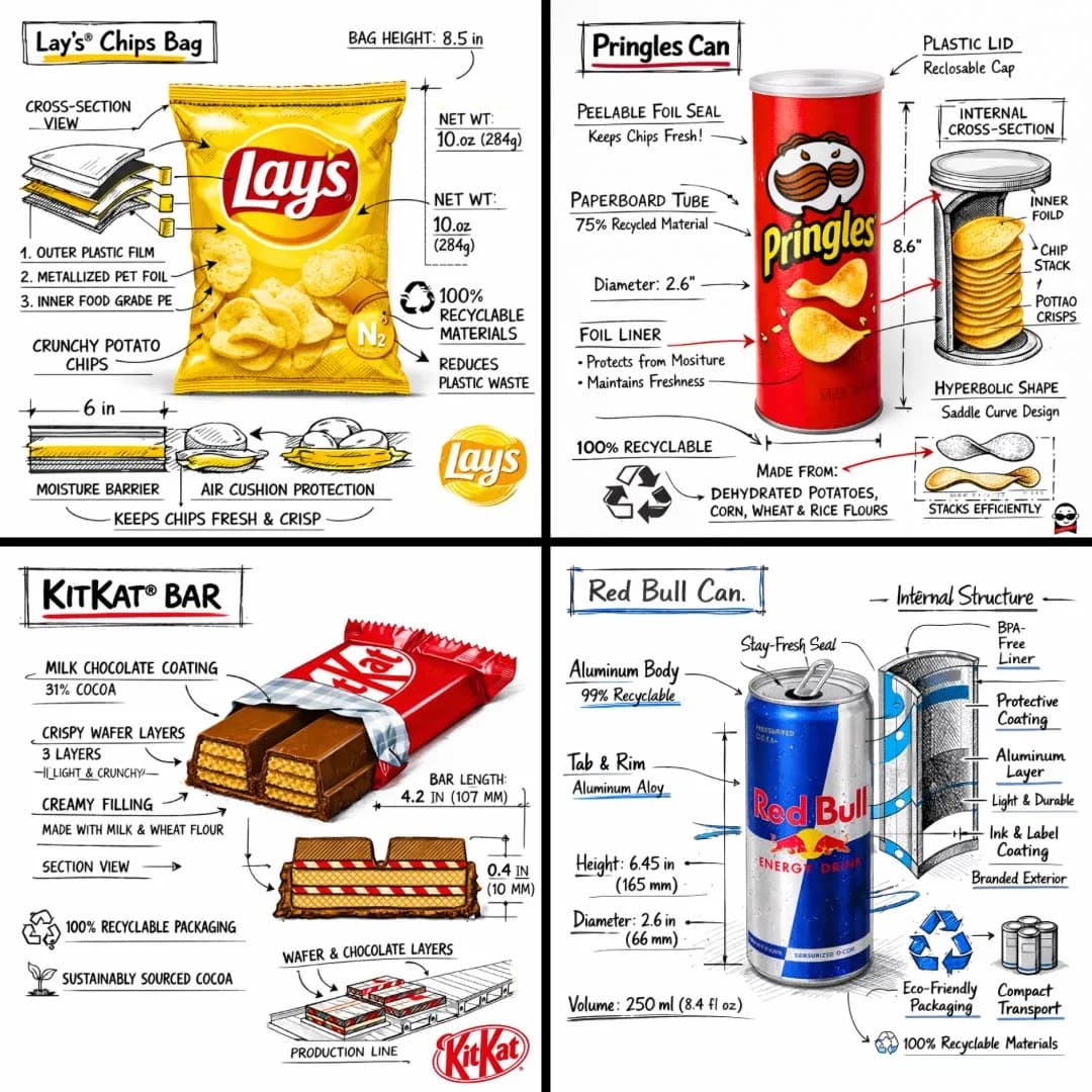 Snack Brand Technical Infographic Breakdown AI photo prompt example on PromptKosh