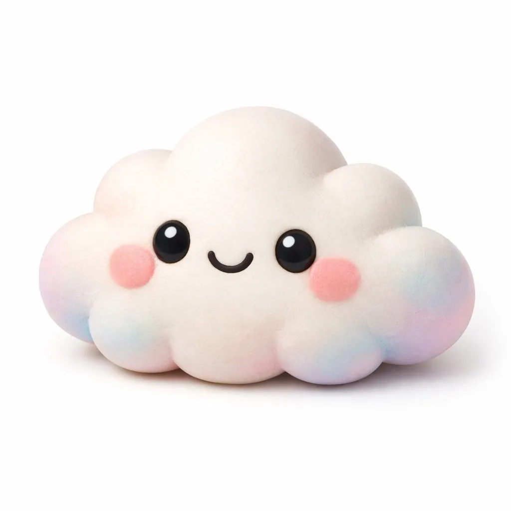 Kawaii Fluffy Cloud 3D Character Toy Render AI photo style example on PromptKosh