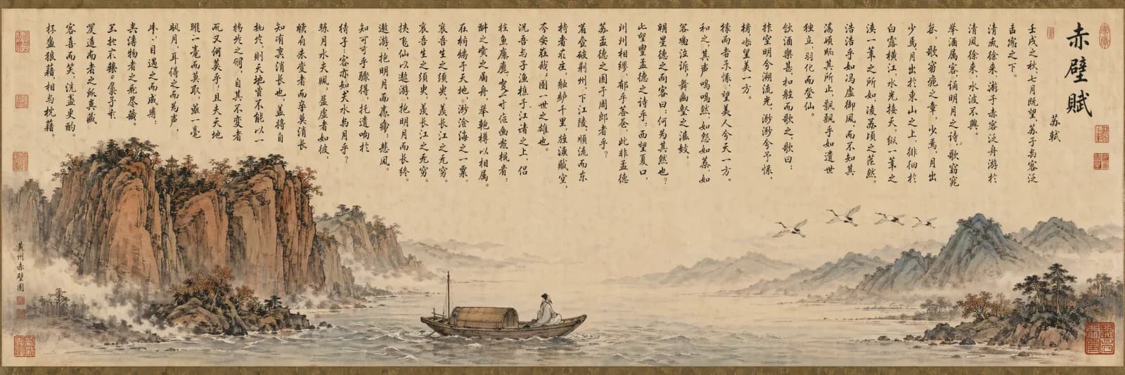 Long Scroll Illustration of The Red Cliffs AI photo style example on PromptKosh
