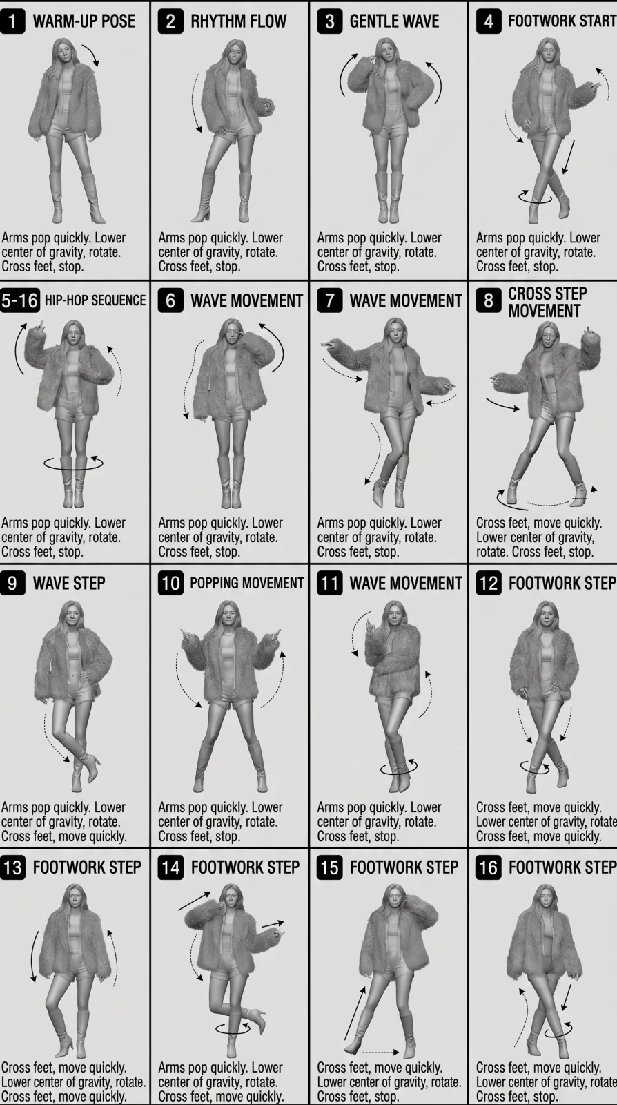 4x4 Action Breakdown Reference Sheet AI photo style example on PromptKosh