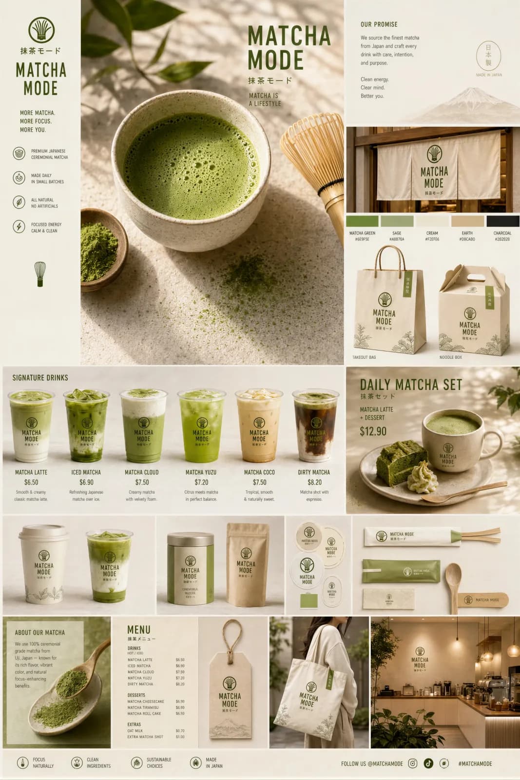 Matcha Brand Touchpoint System Visual Board AI photo prompt example on PromptKosh