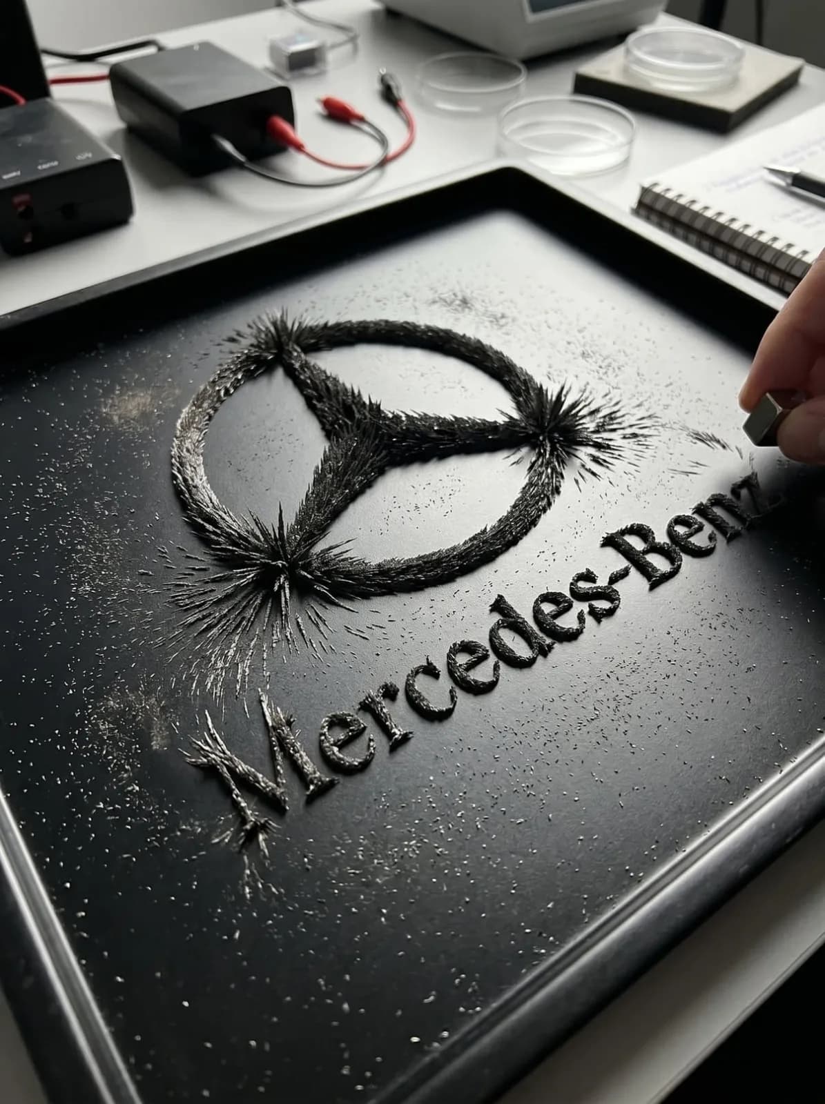 Magnetic Field Iron Filings Logo Visualization AI photo prompt example on PromptKosh