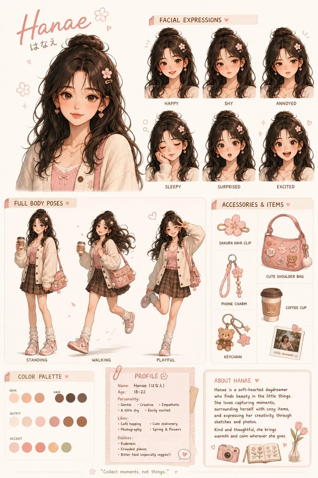 Cute Female Character Design Sheet AI photo prompt example on PromptKosh