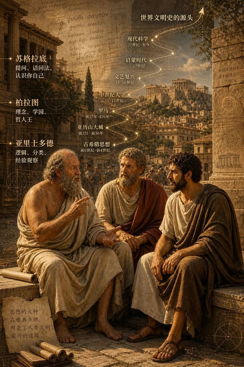 Timeline City Map of Ancient Greek Philosophers AI photo style example on PromptKosh