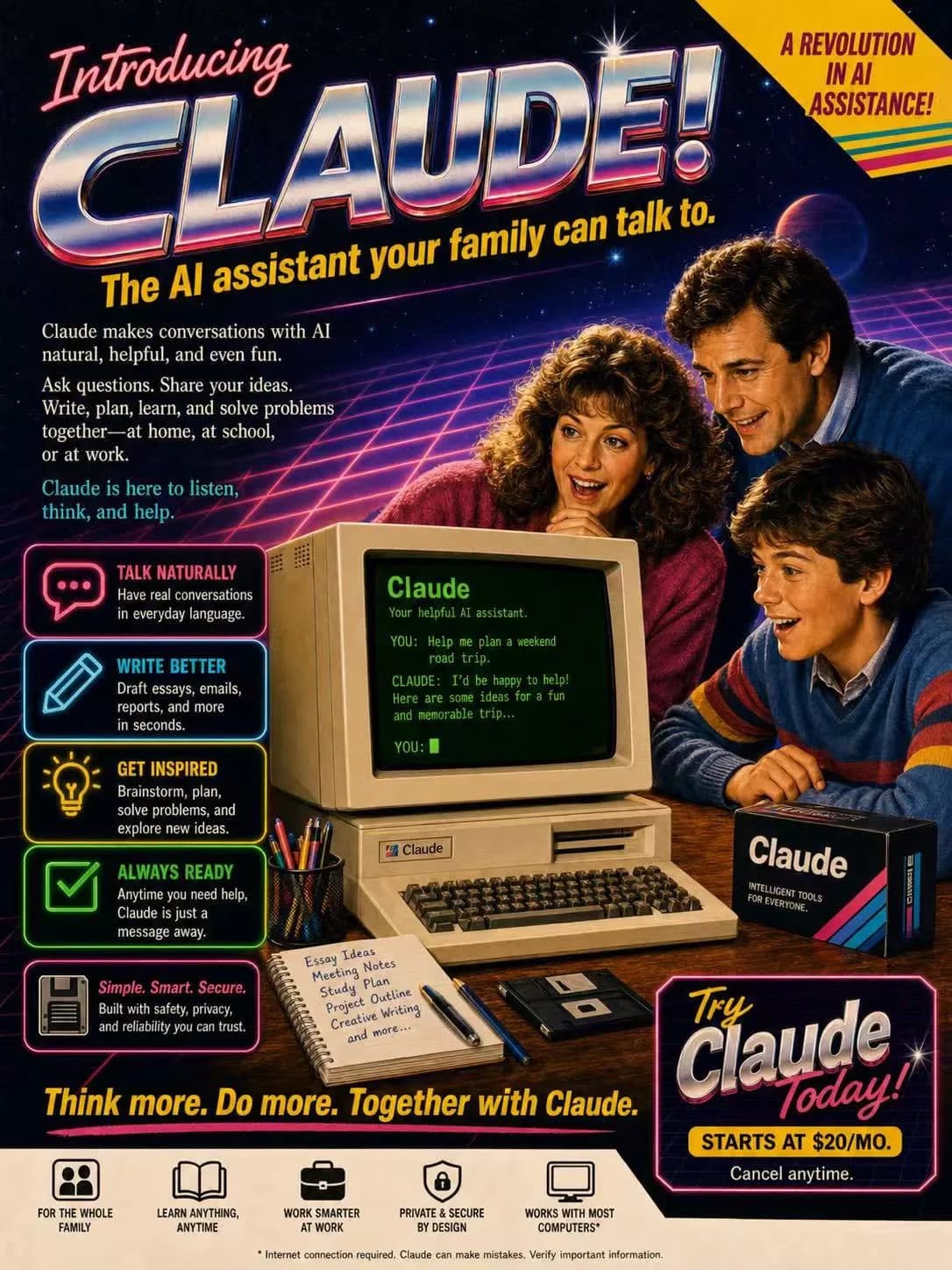1980s Claude Retro Magazine Advertisement AI photo prompt example on PromptKosh