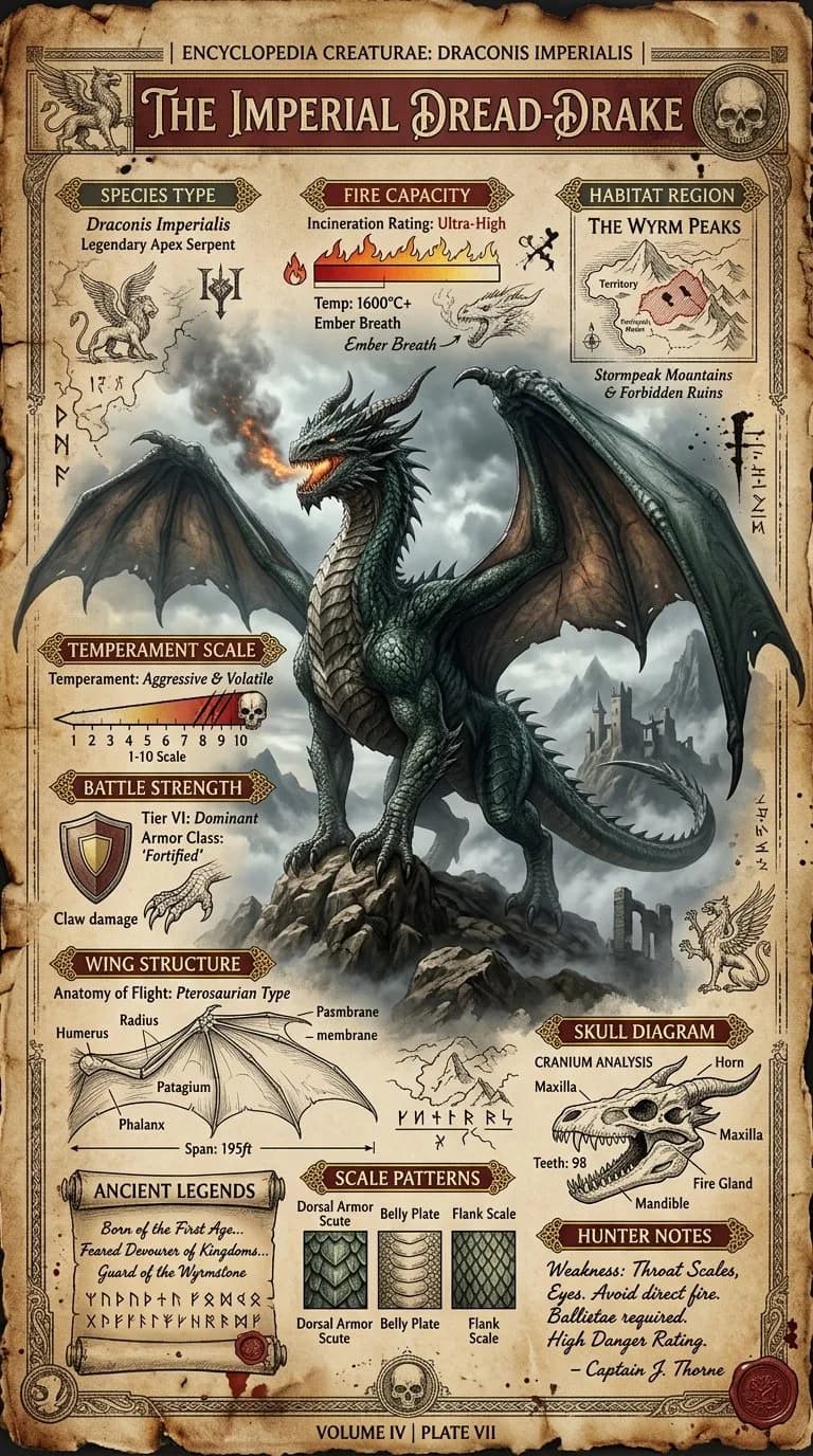 Vintage Fantasy Dragon Species Encyclopedia Poster AI photo prompt example on PromptKosh