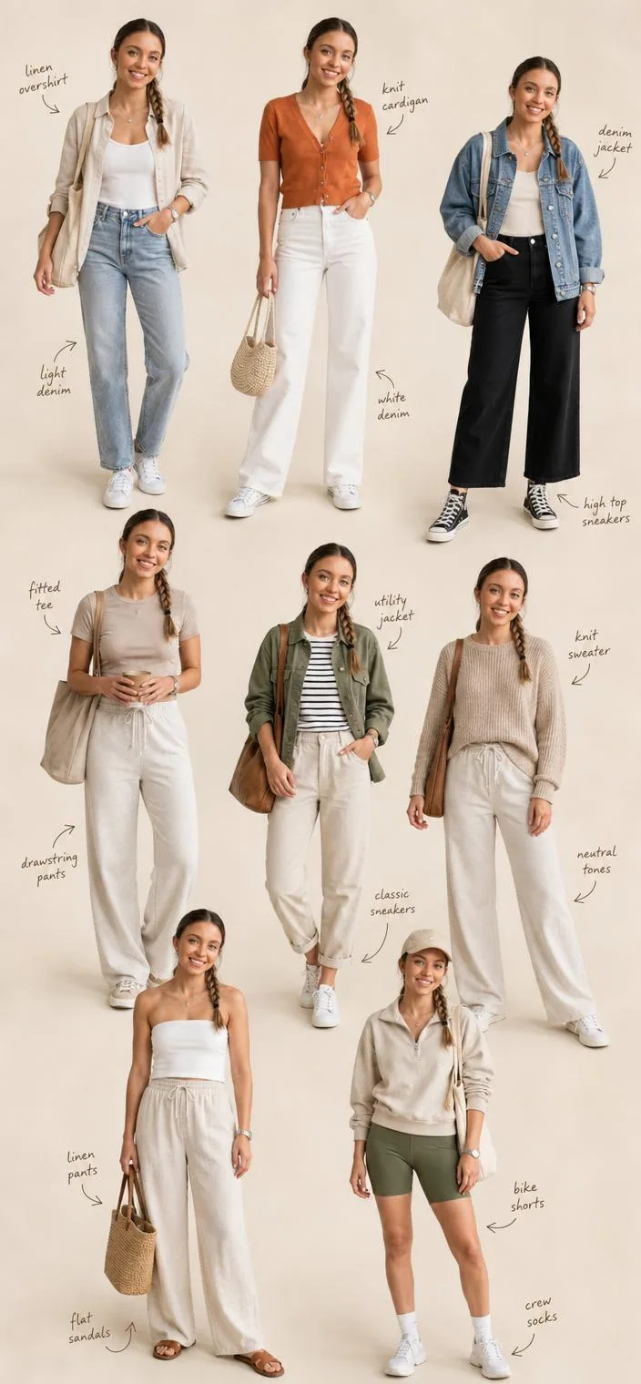 Eight Casual Outfit Editorial Collage AI photo style example on PromptKosh