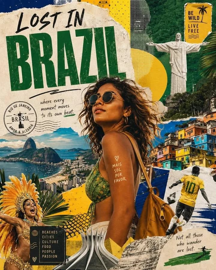 Lost in Country Travel Poster Collage AI photo prompt example on PromptKosh