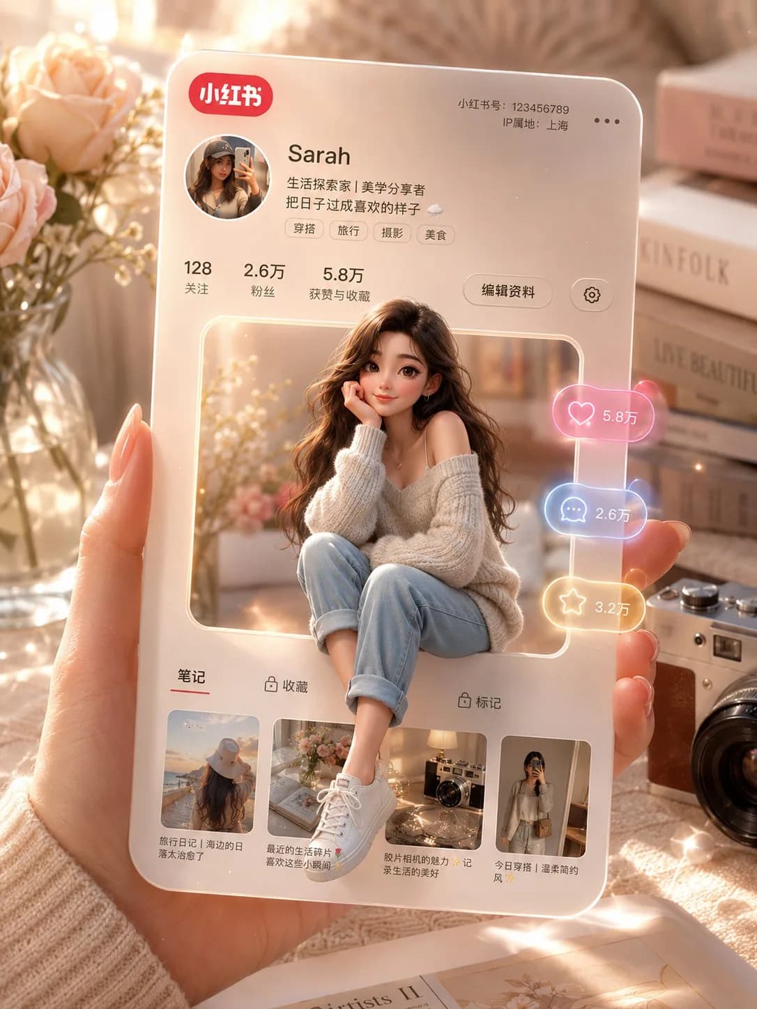 3D Xiaohongshu Profile Card AI photo style example on PromptKosh
