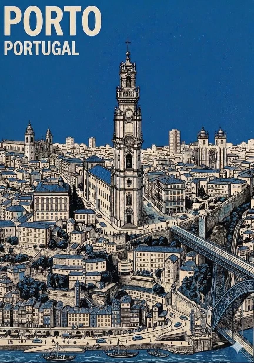 Mid-Century Travel Poster for City AI photo prompt example on PromptKosh