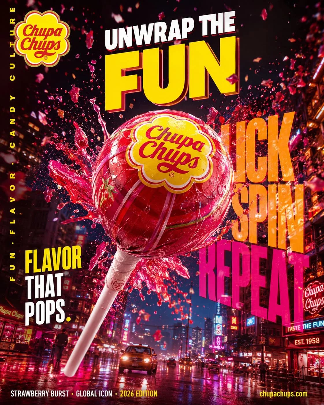 Hyper-Realistic FMCG Lollipop Billboard AI photo style example on PromptKosh