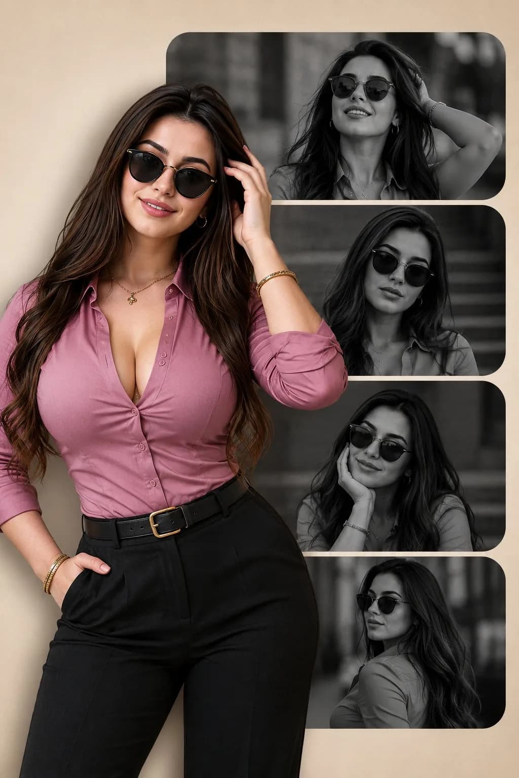 Black And White Fashion Portrait Collage Poster AI photo prompt example on PromptKosh