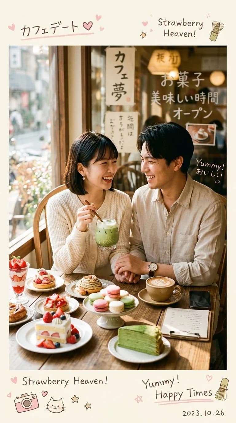 Cozy Japanese-Korean Café Couple Photography AI photo style example on PromptKosh
