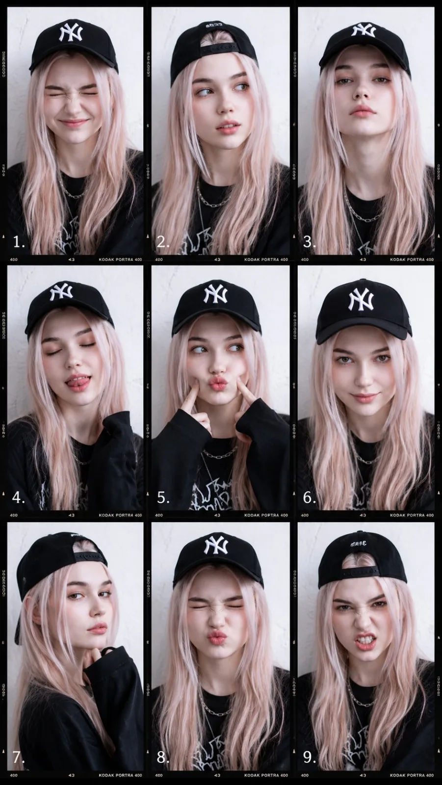 9-Frame Fashion Portrait Collage AI photo style example on PromptKosh