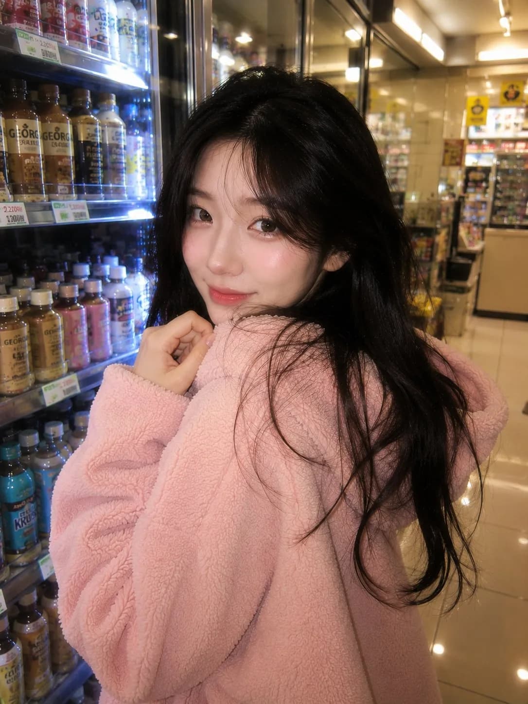 Cozy Korean Convenience Store Portrait AI photo style example on PromptKosh