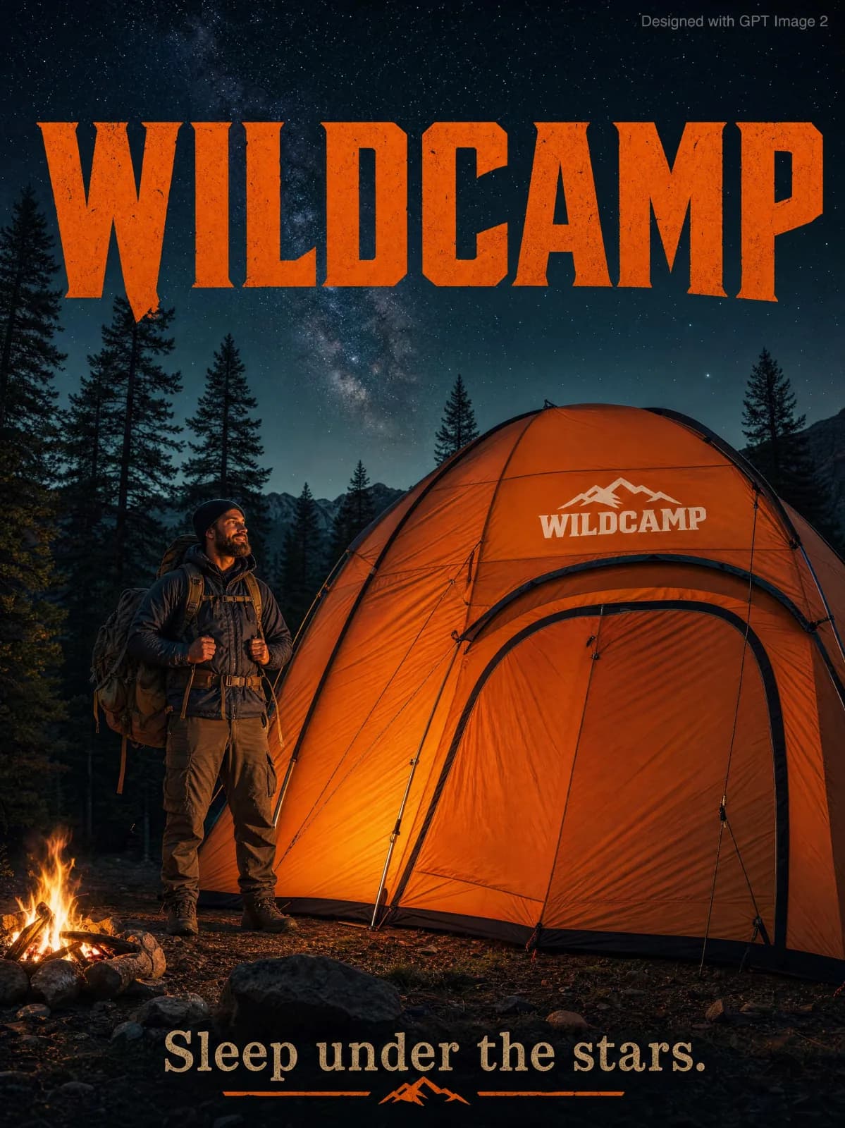 Wildcamp Giant Tent Advertisement Poster AI photo prompt example on PromptKosh