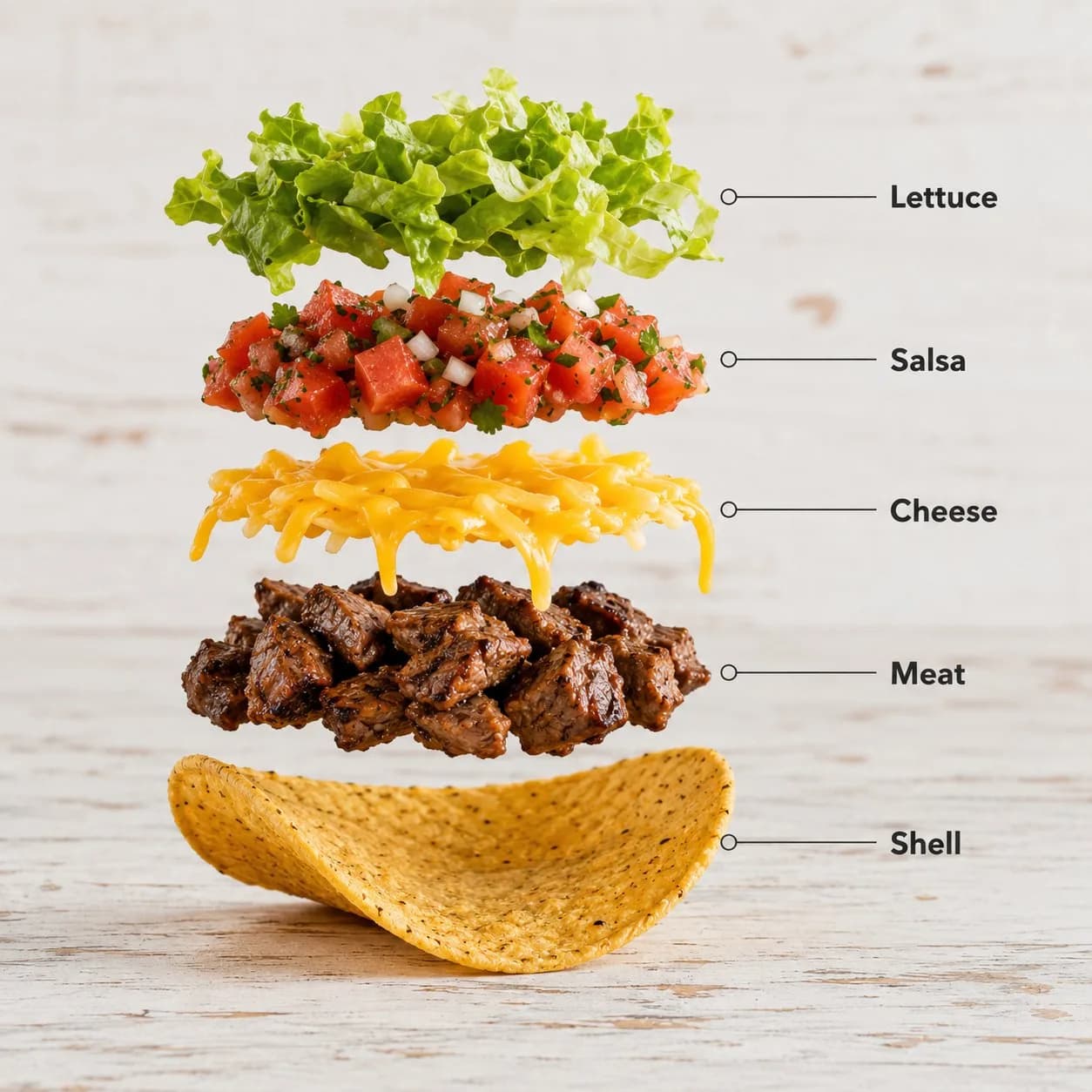Exploded Taco Infographic Composition AI photo prompt example on PromptKosh