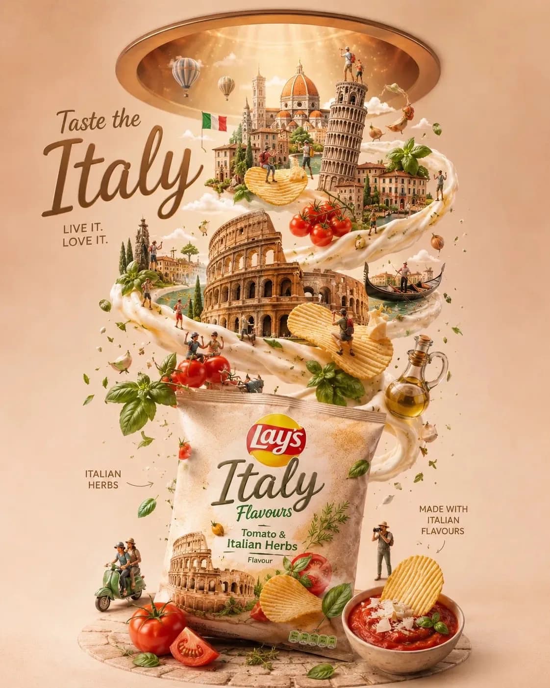 Luxury Travel Food Chips Advertisement Poster AI photo prompt example on PromptKosh