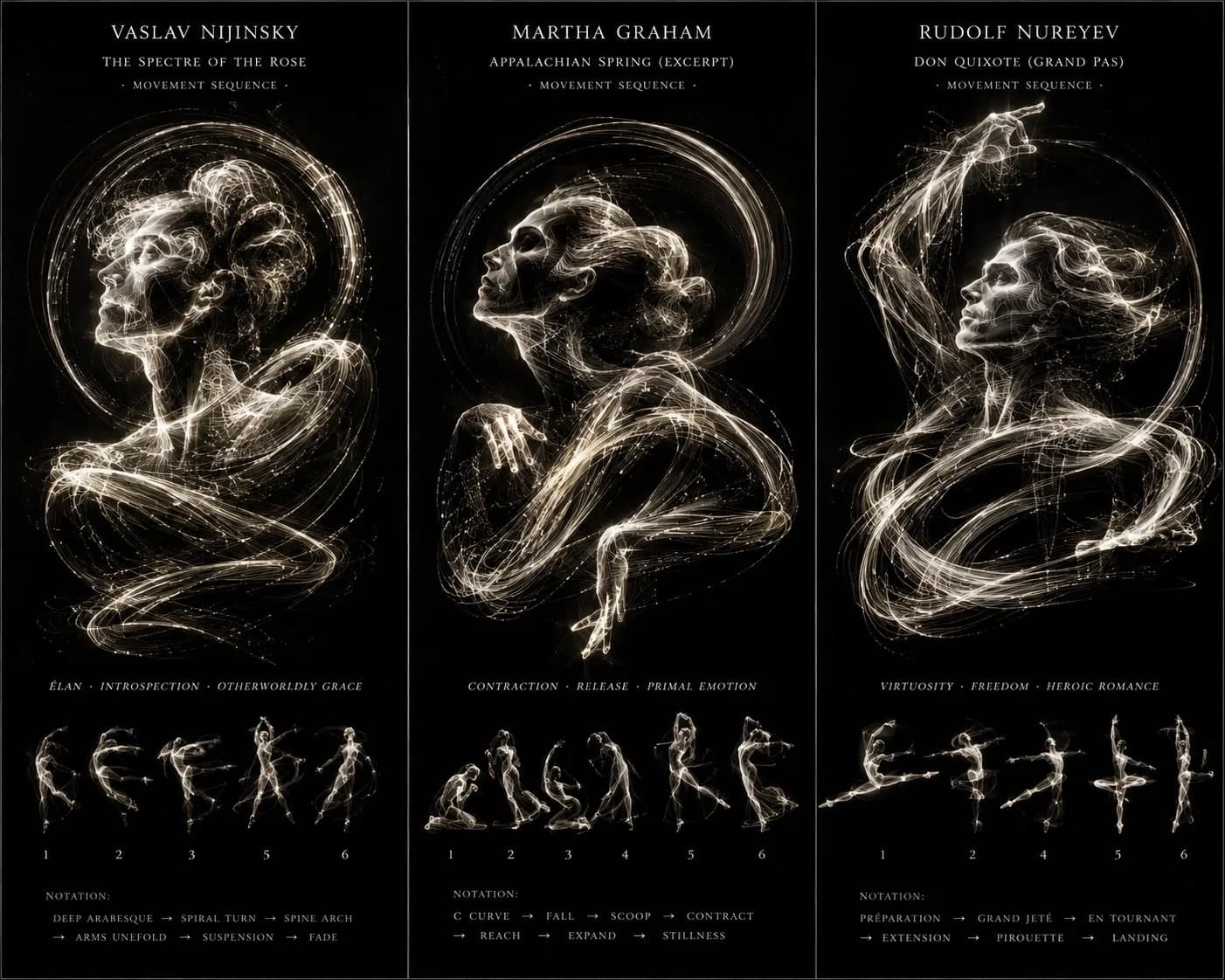 Motion Trail Dancer Light Painting Poster AI photo prompt example on PromptKosh