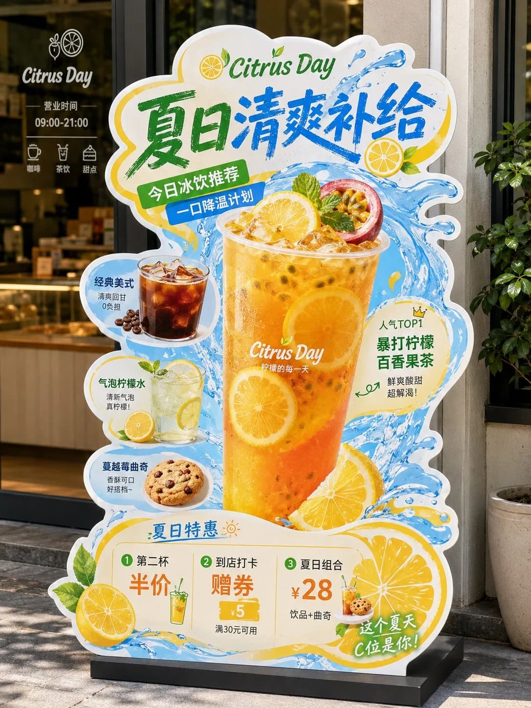 Unique Shaped Restaurant Display Stand Design AI photo style example on PromptKosh