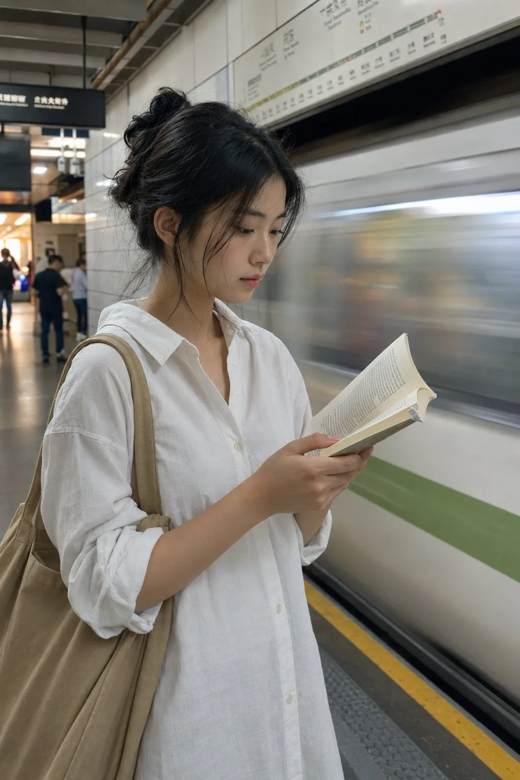Morning Light at Shanghai Metro Platform AI photo style example on PromptKosh