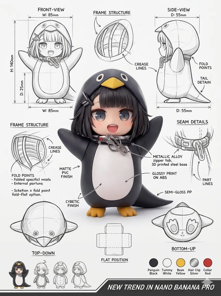 Penguin Shaped Packaging Design Sheet AI photo prompt example on PromptKosh