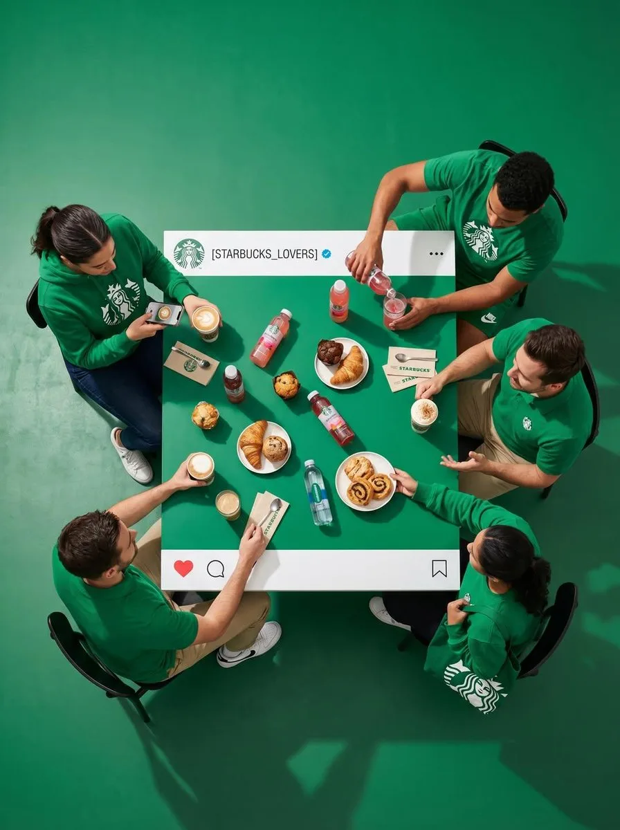 Creative Top-Down Dining Table Shot for Instagram AI photo style example on PromptKosh
